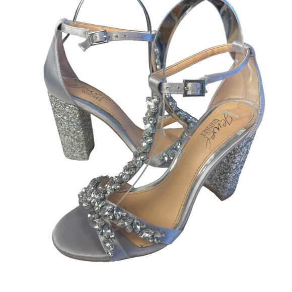 Jewel by Badgley Mischka Carver Block Heel Evening Sandals Silver Size 5.5 - Picture 4 of 10